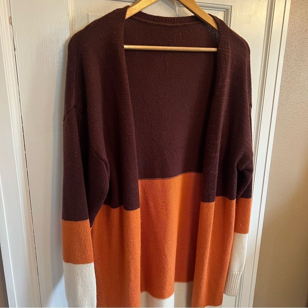 Color block Orange,maroon, & Cream Knit Cardigan - Picture 3 of 5